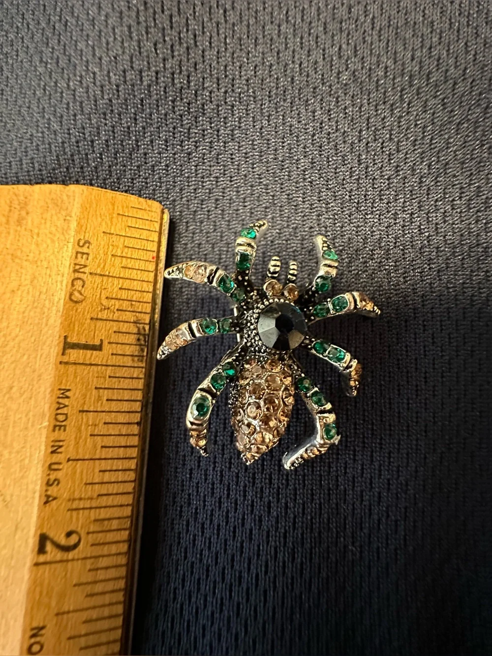Gold & Green Spider Brooch with Black Crystal Accent